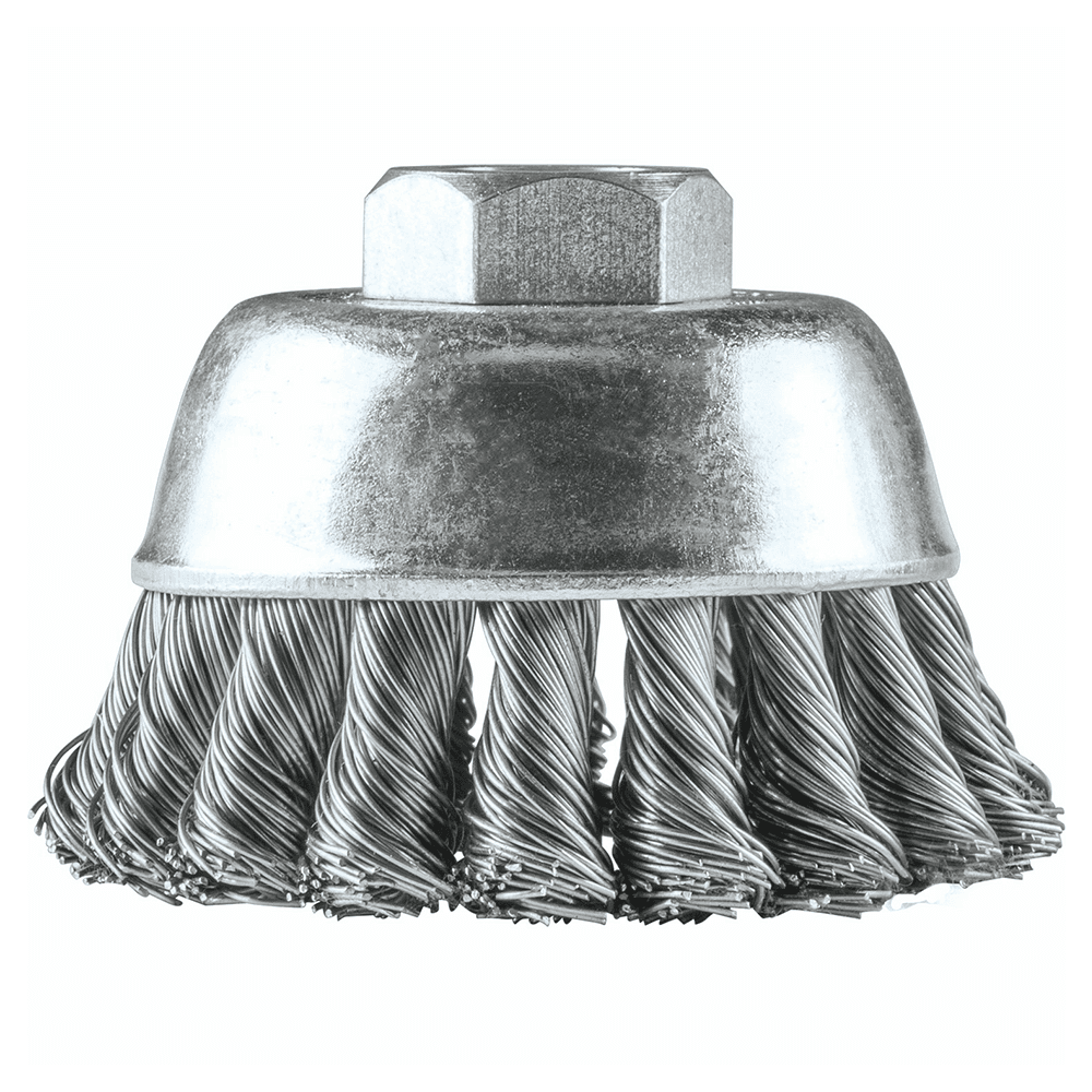 2-3/4" Knot Stainless Steel Wire Cup Brush, M10 x 1.25 Arbor Hole Alt 1 - Image