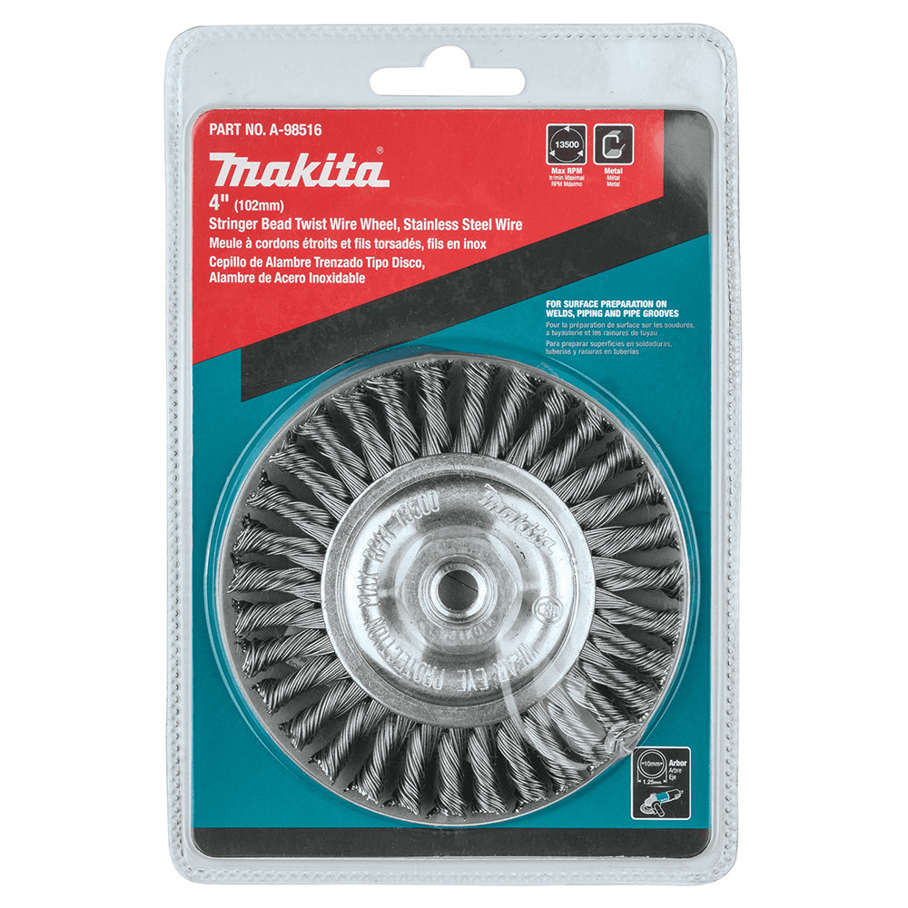 4" Stringer Bead Twist Stainless Steel Wire Wheel, M10 x 1.25 Arbor Hole Alt 2 - Image