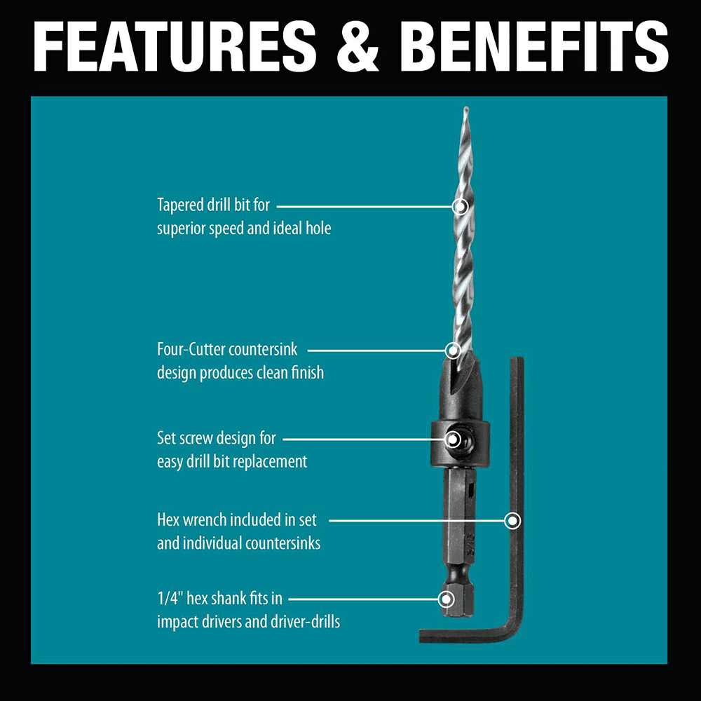 3-Piece Countersink Drill Bit Set with Hex Wrench Alt 3 - Image