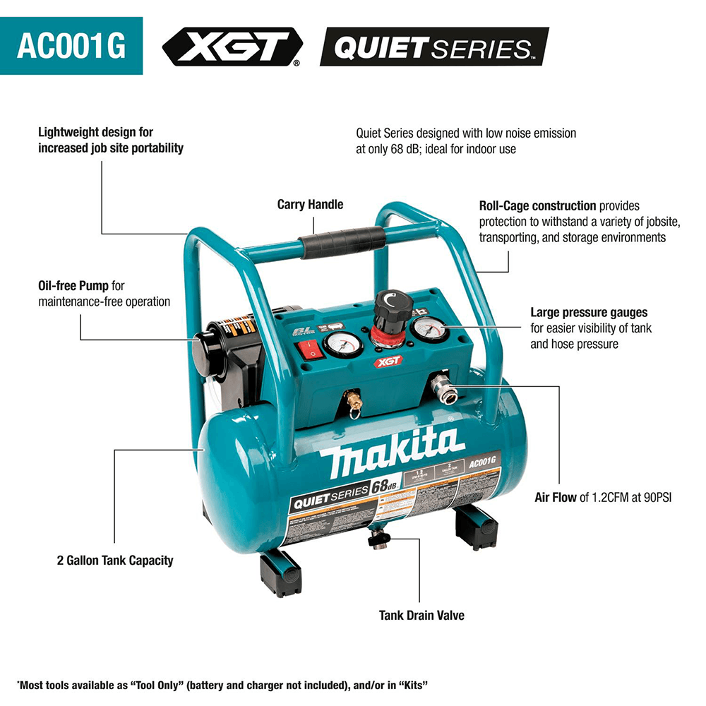 Quiet Series 40V max XGT Brushless Cordless 2 Gallon Compressor Tool Only Alt 12 - Image
