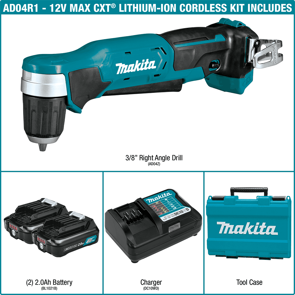 12 V max CXT Lithium-Ion Cordless 3/8" Right Angle Drill Kit, 3-5/16" Angle Head Height (2.0 Ah) Alt 10 - Image