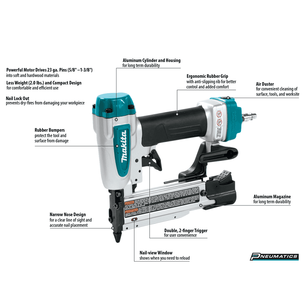 Makita Pin Nailer with Reversible Belt Hook