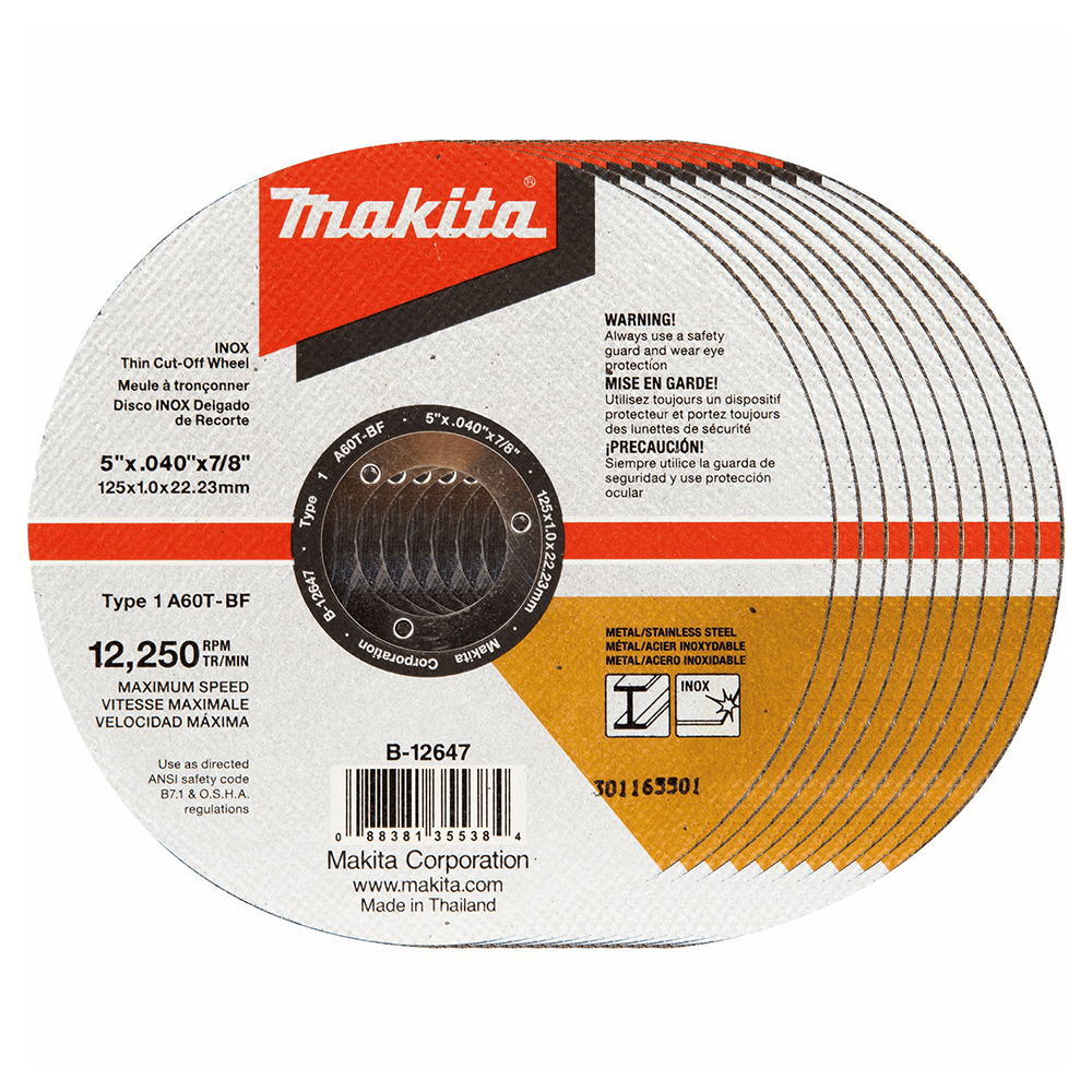 5" Inox 60 Grit Thin Cut-Off Wheel, Aluminum Oxide (10/Pack) Main - Image