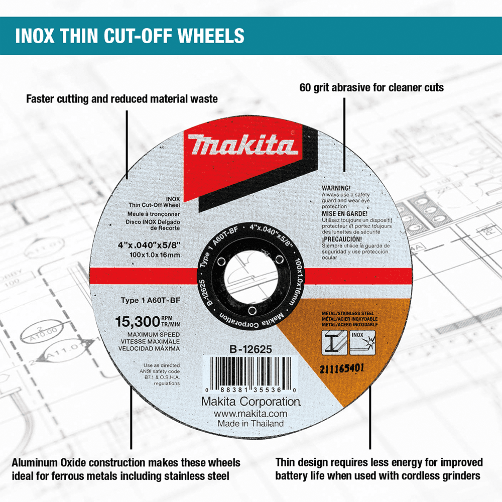 6" Inox 60 Grit Thin Cut-Off Wheel, Aluminum Oxide (10/Pack) Alt 1 - Image