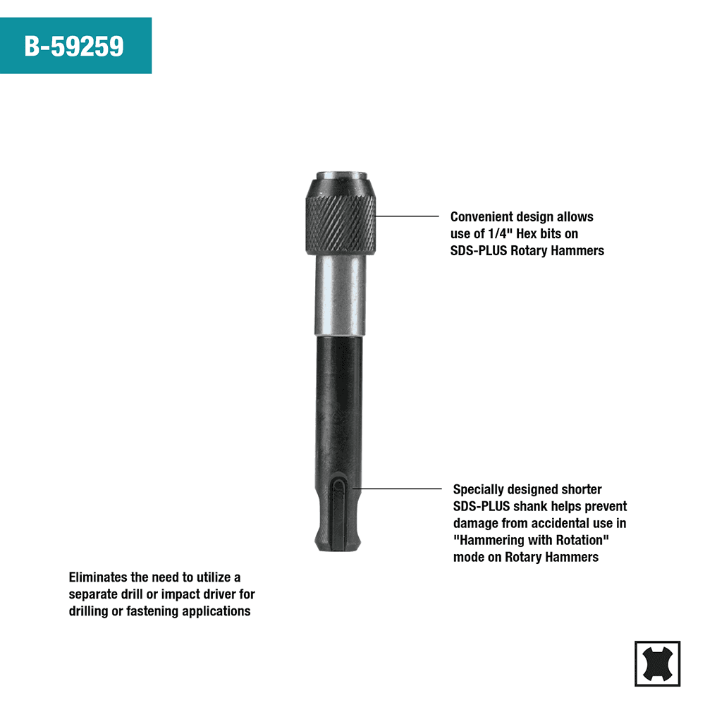 Adapter for SDS-PLUS to 1/4" Hex Alt 2 - Image
