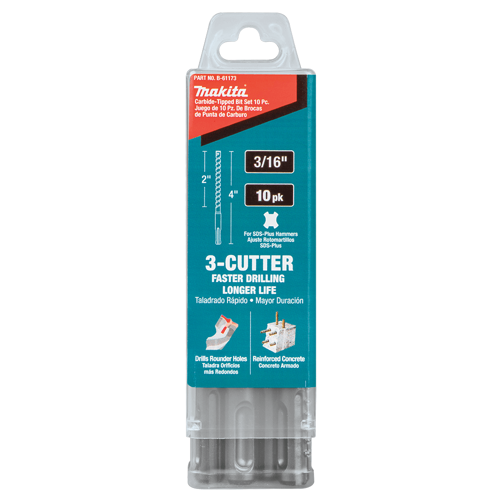 3/16" x 4" 3-Cutter SDS-PLUS Drill Bit (10/Pack) Alt 4 - Image