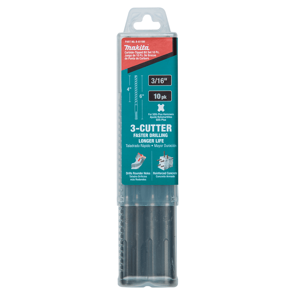 3/16" x 6" 3-Cutter SDS-PLUS Drill Bit (10/Pack) Alt 4 - Image