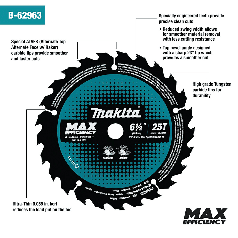 6-1/2" x 25 Teeth Rip/Cross/Plunge Cut Circular Saw Blade Alt 2 - Image