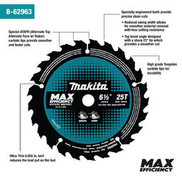 6-1/2" x 25 Teeth Rip/Cross/Plunge Cut Circular Saw Blade Alt 2 - Image