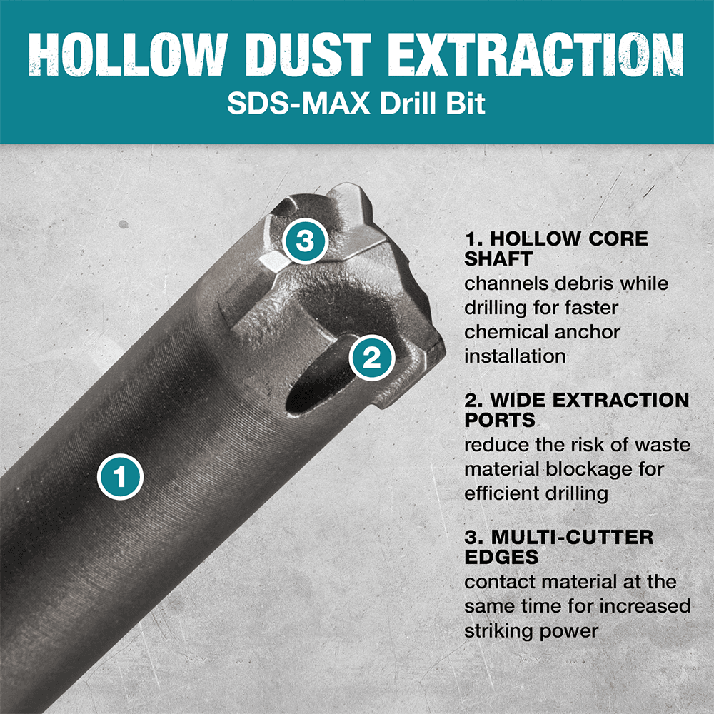 1/2" x 24" SDS-Max Dust Extraction Drill Bit Alt 8 - Image