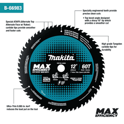 12" x 60 Teeth Carbide-Tipped Max Efficiency Miter Saw Blade Alt 2 - Image