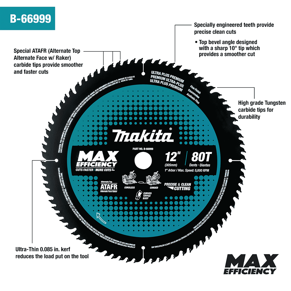 12" x 80 Teeth Carbide-Tipped Max Efficiency Miter Saw Blade Alt 2 - Image