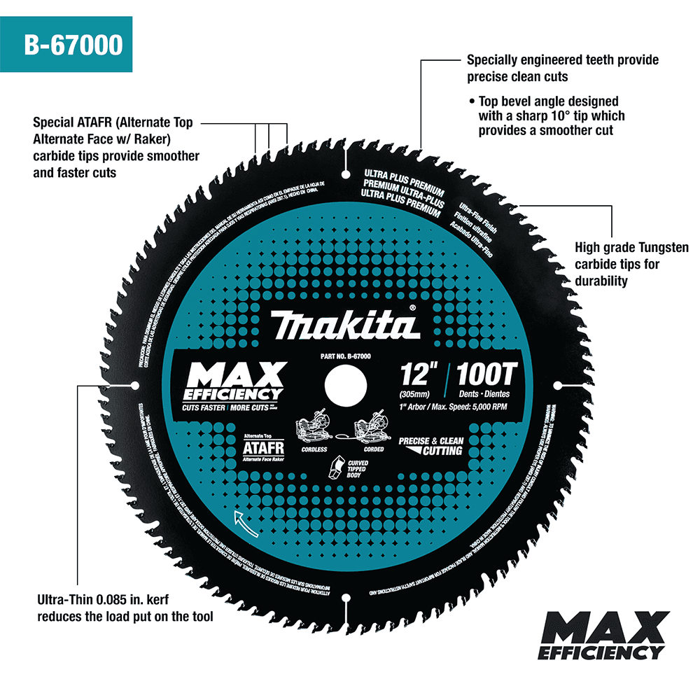12" x 100 Teeth Carbide-Tipped Max Efficiency Miter Saw Blade Alt 2 - Image