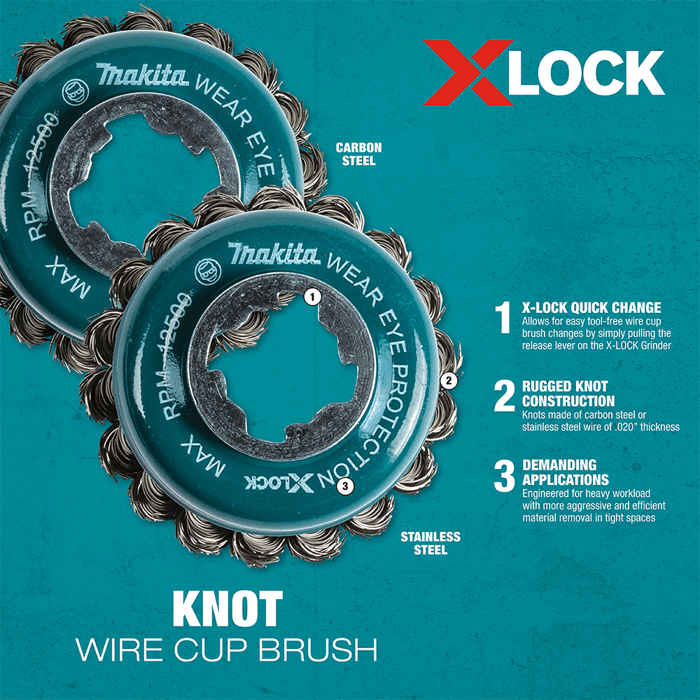 3-1/8" X-Lock Carbon Steel Knot Wire Cup Brush Alt 3 - Image