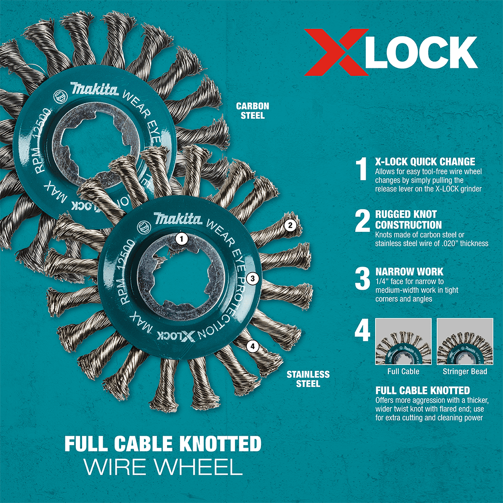 4-1/2" X-Lock Carbon Steel Full Cable Knotted Twist Wire Wheel Alt 2 - Image