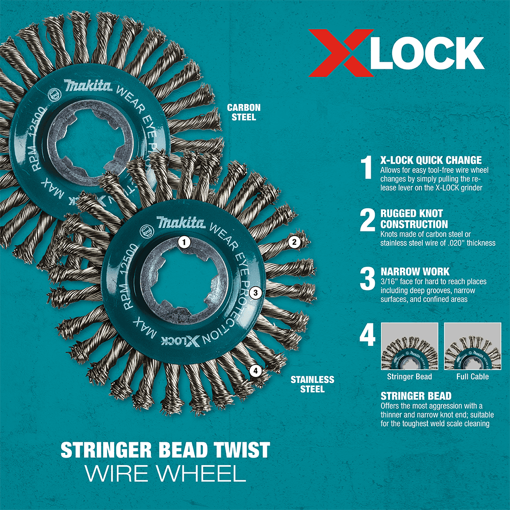 4-1/2" X-Lock Carbon Steel Stringer Bead Twist Wire Wheel Alt 2 - Image