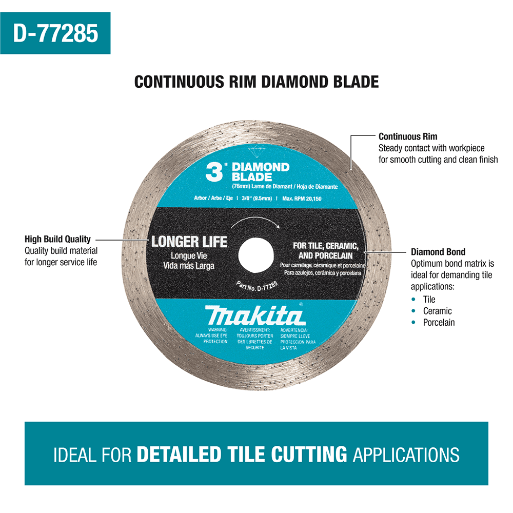 3" Continuous Rim Diamond Blade for Ceramic/Porcelain Cutting Alt 1 - Image