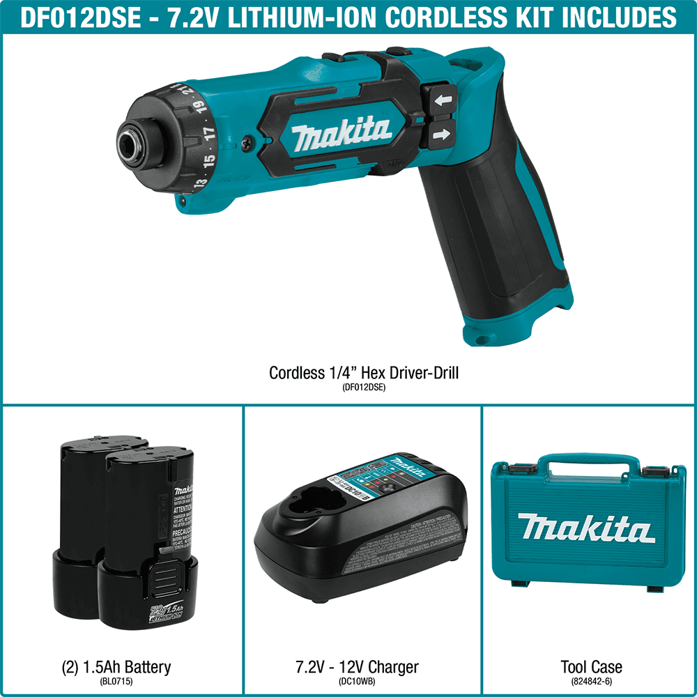 7.2 V Lithium-Ion Cordless 1/4" Hex Driver-Drill Kit with Auto-Stop Clutch Alt 2 - Image