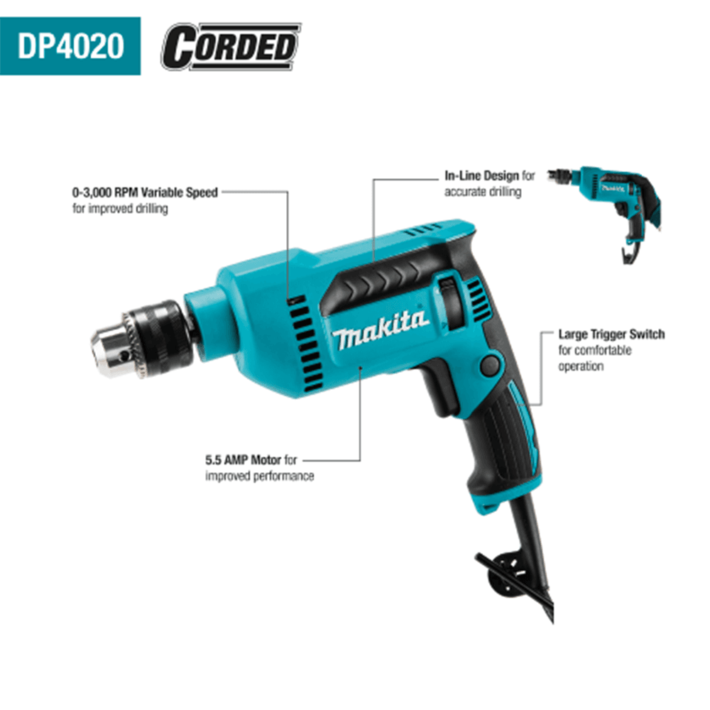 1/2" 5.5 AMP Corded Drill with Chuck and key Alt 1 - Image