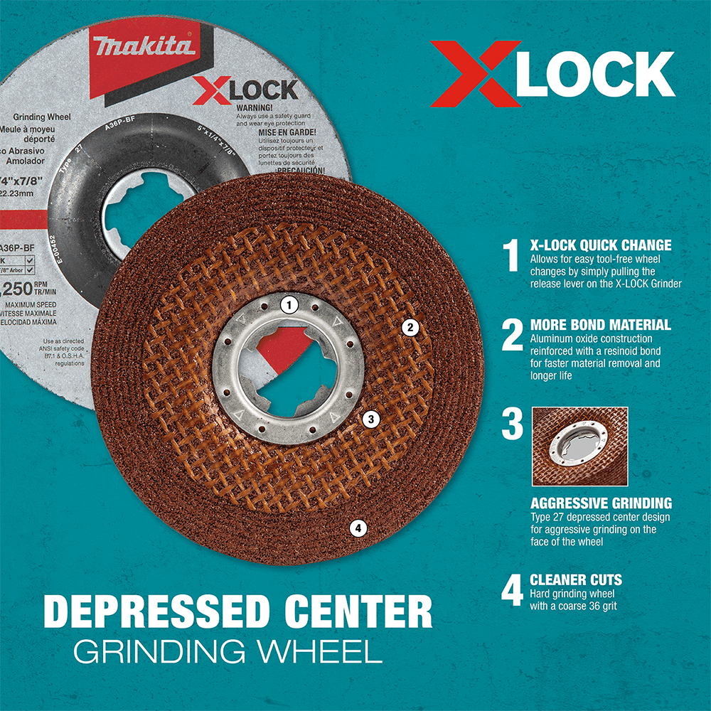 4-1/2" X-LOCK Type 27 General Purpose 36 Grit Abrasive Grinding Wheel for Metal/Stainless Steel Alt 2 - Image