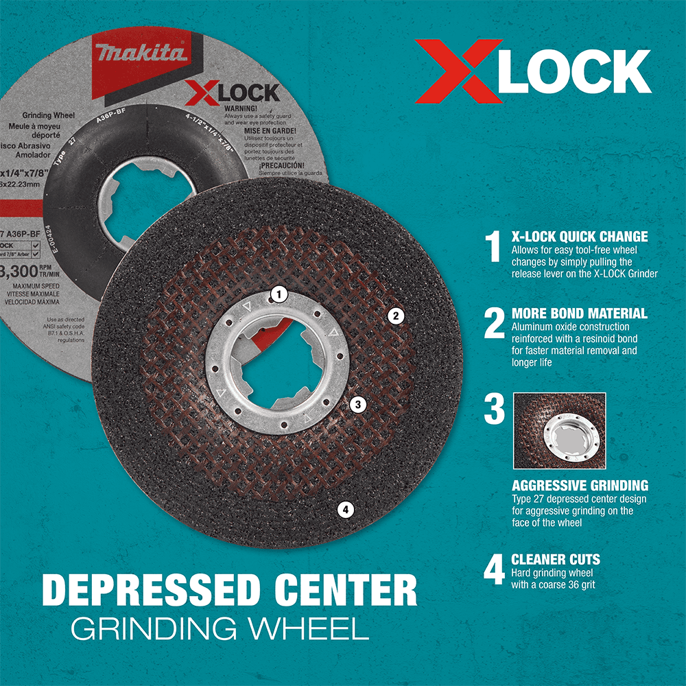 5" X-LOCK Type 27 General Purpose 36 Grit Metal Abrasive Grinding Wheel Alt 1 - Image