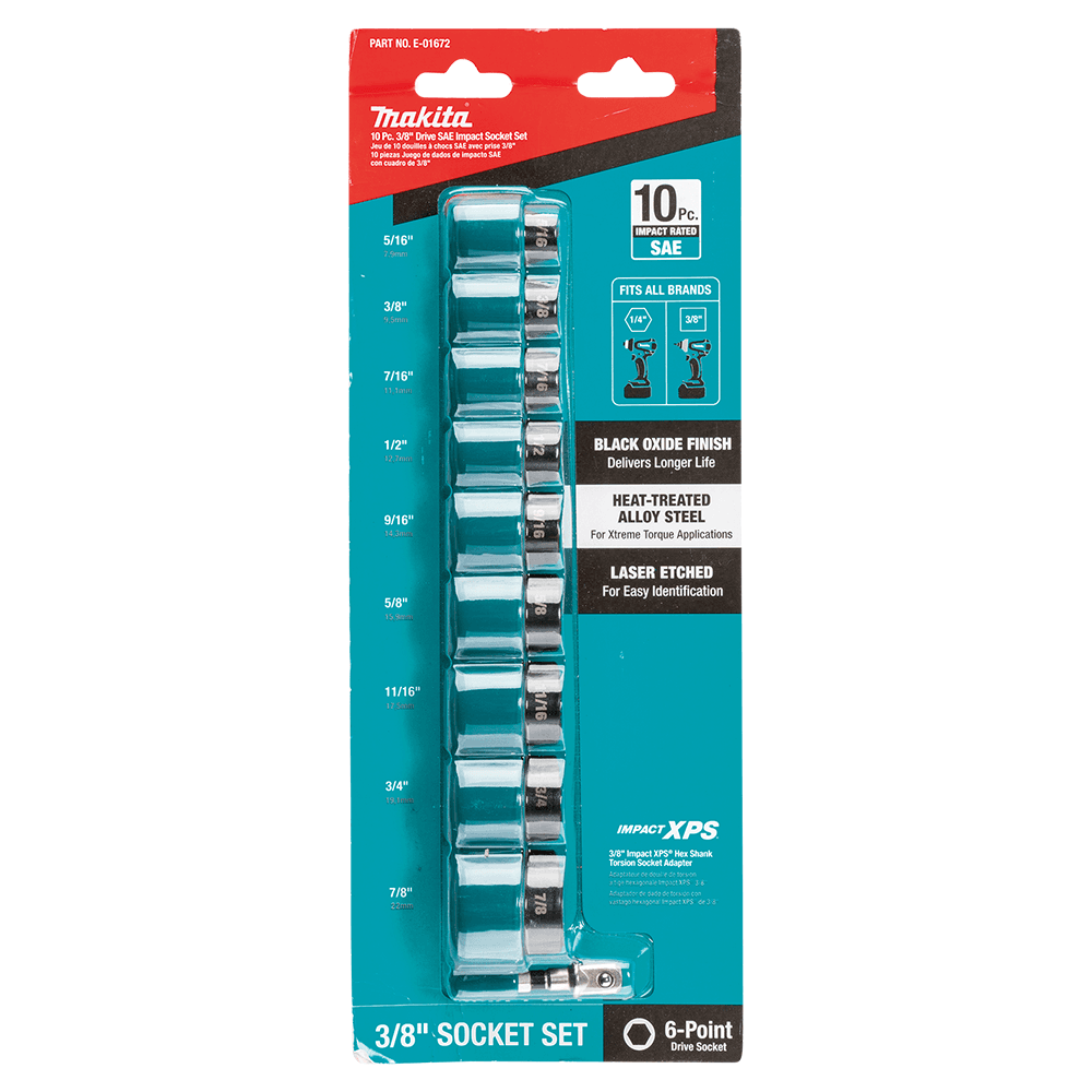 10-Piece 6-Point SAE Impact Socket Set with Standard Impact XPS Socket Adapter Alt 1 - Image