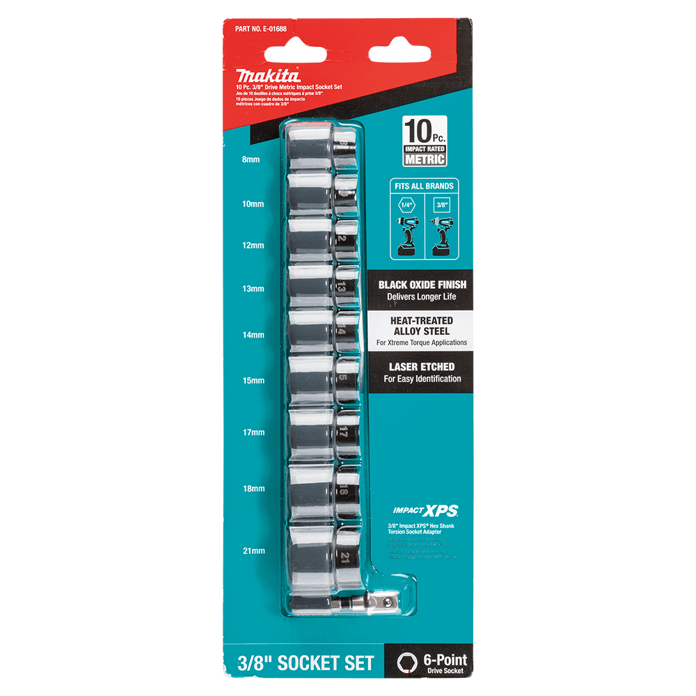 Impact XPS 3/8" 10-Piece Drive 6-Point Metric Impact Socket Set with Standard Socket Adapter Alt 3 - Image