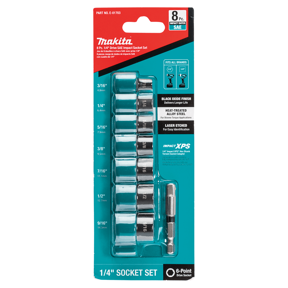 8-Piece 6-Point SAE Impact Socket Set with Standard Impact XPS Socket Adapter Alt 1 - Image