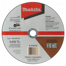 9" 36 Grit Inox Thin Cut-Off Wheel, Aluminum Oxide, 7/8" Arbor Main - Image