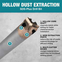 9/16" x 16" SDS-Plus Hollow Dust Extraction Drill Bit Alt 12 - Image