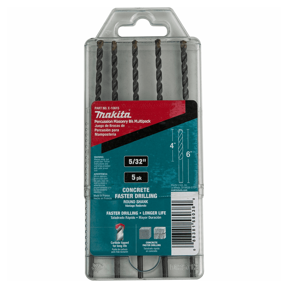 5/32" x 6" Carbide Tipped Percussion Masonry Hammer Drill Bit (5/Pack) Alt 2 - Image