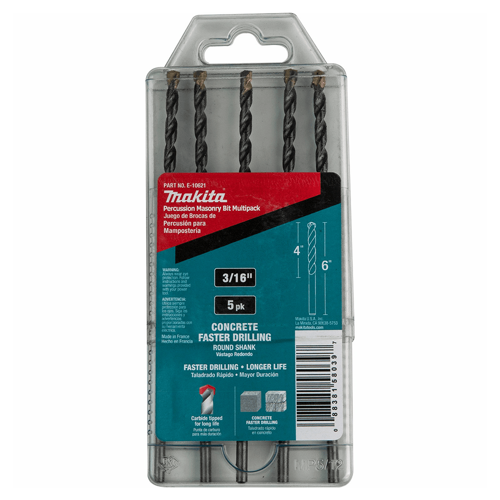 3/16" x 6" Carbide Tipped Percussion Masonry Hammer Drill Bit (5/Pack) Alt 2 - Image