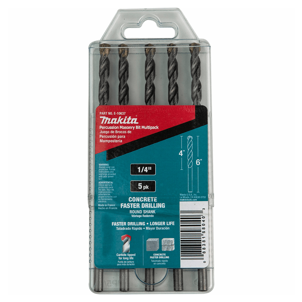 1/4" x 6" Carbide Tipped Percussion Masonry Hammer Drill Bit (5/Pack) Alt 2 - Image