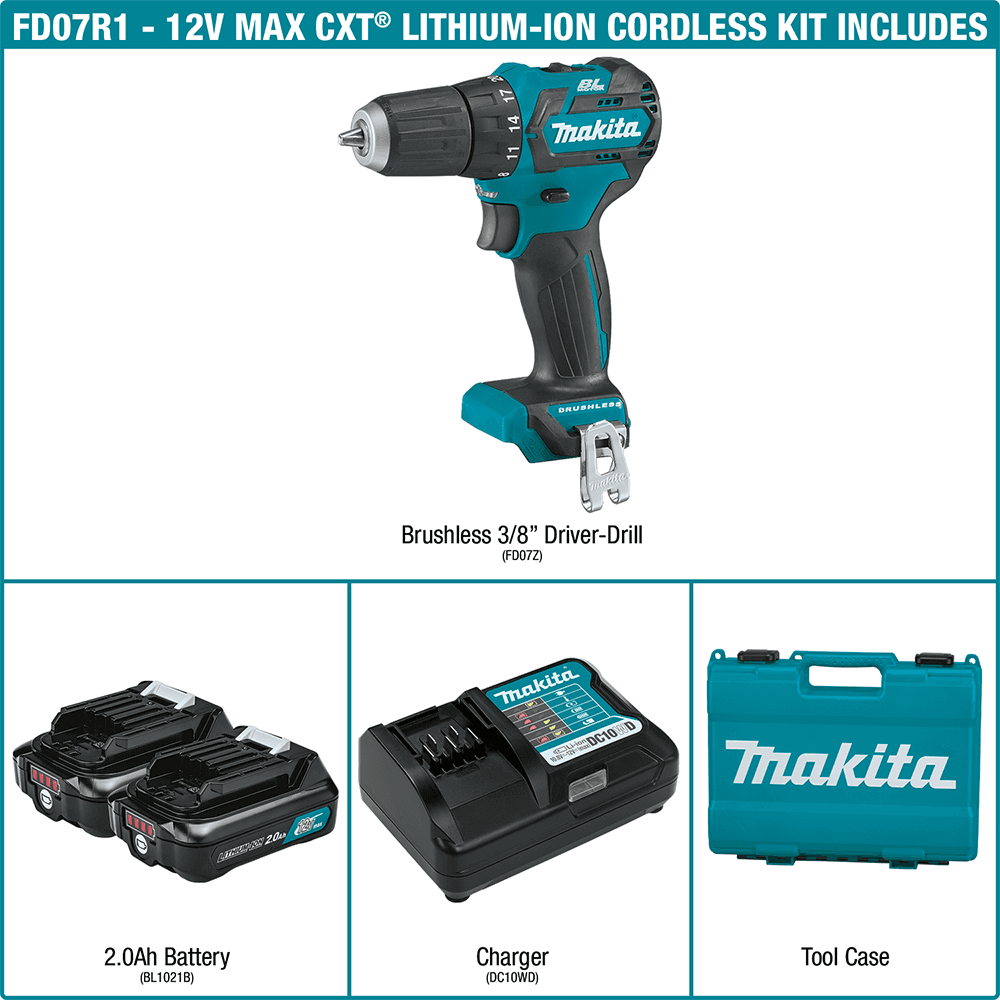 12 V max CXT Lithium-Ion Brushless Cordless 3/8" Driver-Drill Kit (2.0 Ah) Alt 7 - Image