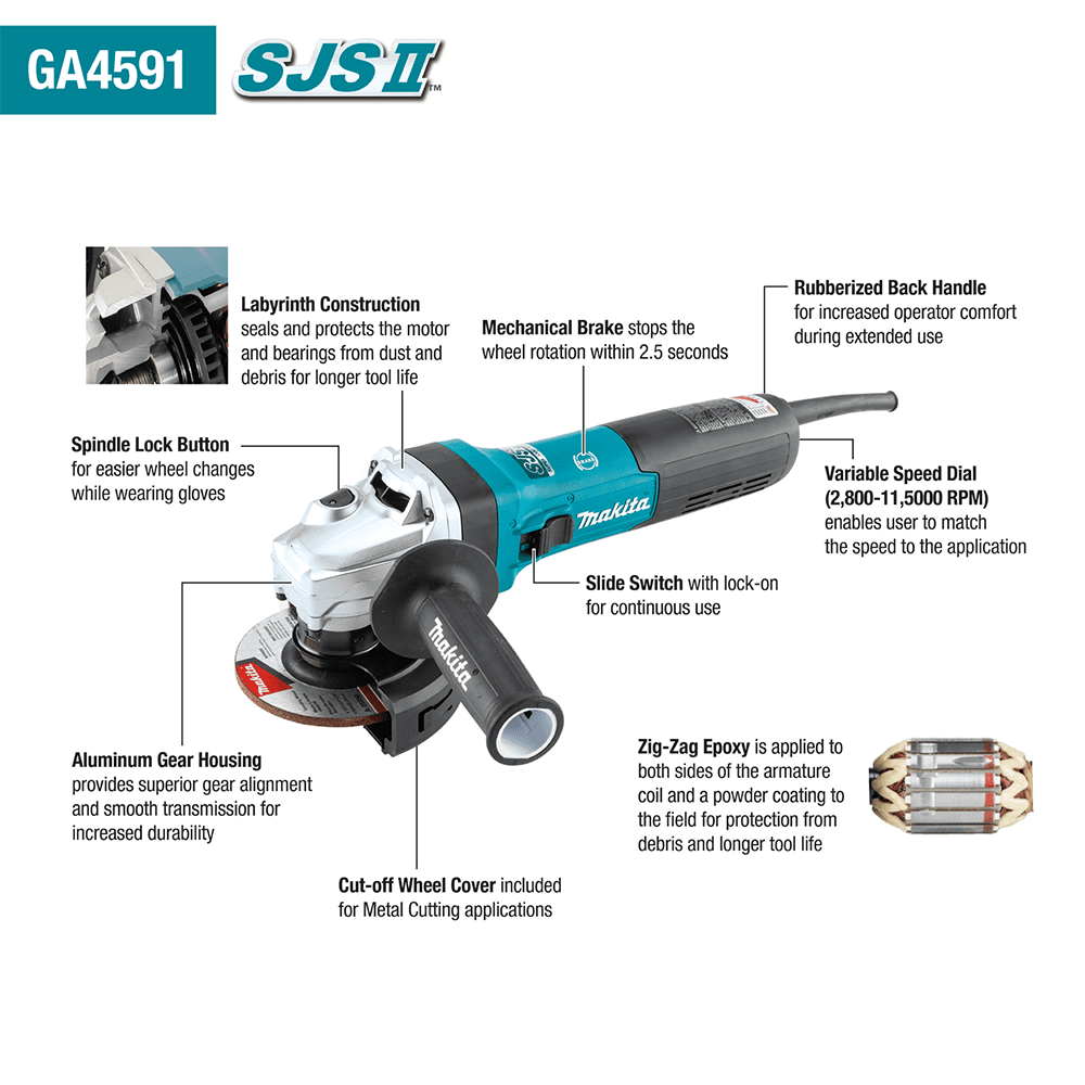 4-1/2" SJS II High-Power Angle Grinder with Brake Alt 1 - Image