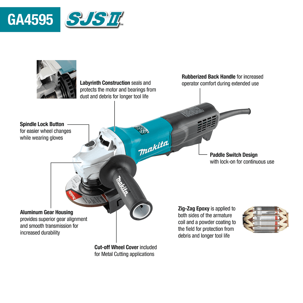 4-1/2" SJS II High-Power Paddle Switch Angle Grinder Alt 1 - Image