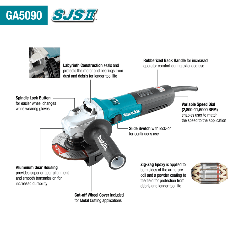 5" SJS II High-Power Angle Grinder, 15 Amp Alt 1 - Image