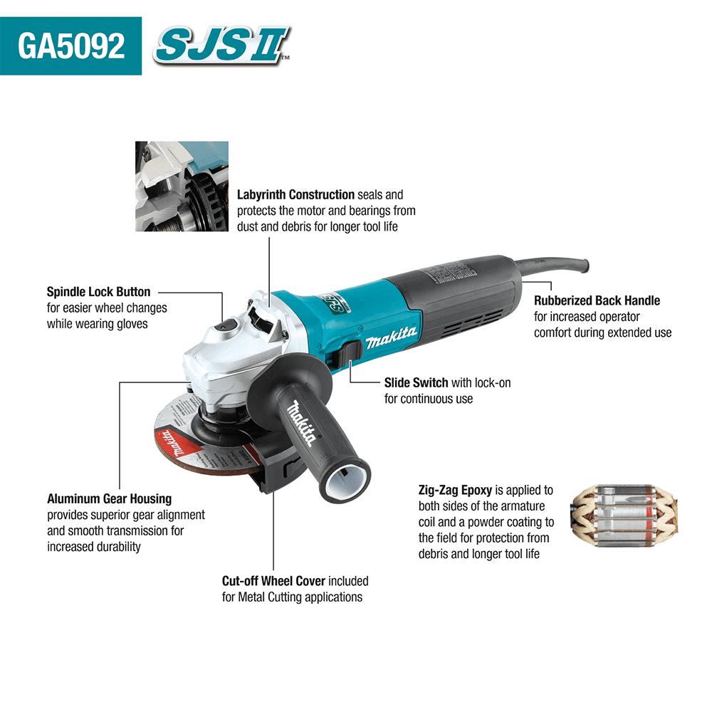 5" SJS II High-Power Angle Grinder, 12-7/8" Length Alt 1 - Image
