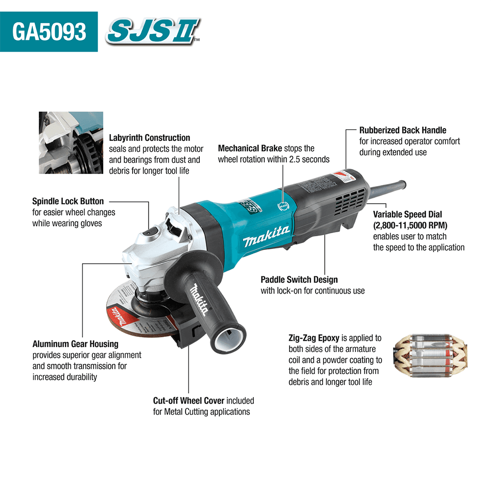 5" SJS II High-Power Angle Grinder/Paddle/Switch with Break Alt 1 - Image