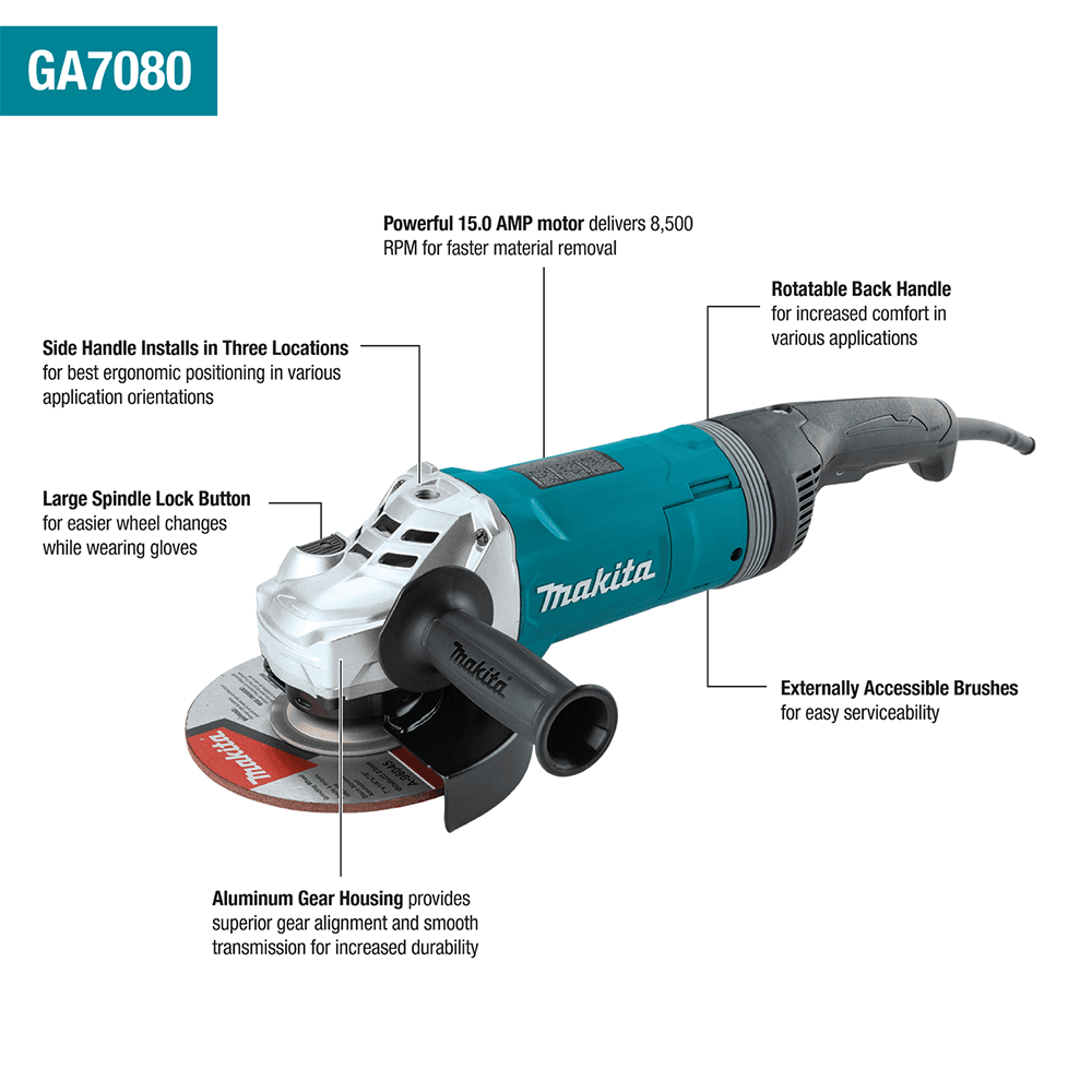7" Angle Grinder with Rotatable Handle/Lock‑On Switch Alt 1 - Image