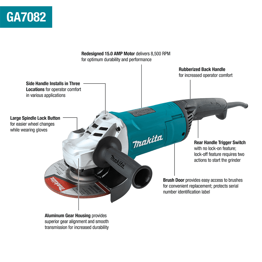 7" Angle Grinder with Lock‑On Switch Alt 1 - Image