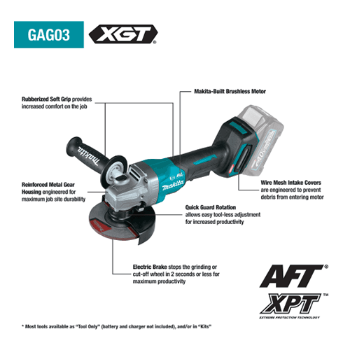4-1/2" x 5" 40V max XGT Brushless Cordless Paddle Switch Angle Grinder Kit with Electric Brake Tool Only Alt 1 - Image