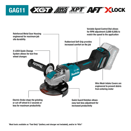 4-1/2" x 5" 40V max XGT Brushless Cordless X-LOCK Angle Grinder Kit with Electric Brake, AWS Capable Tool Only Alt 1 - Image