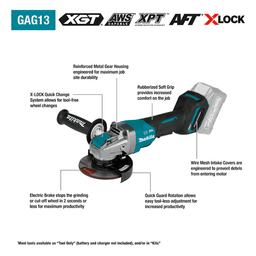 4-1/2" x 5" 40V max XGT Brushless Cordless X-LOCK Paddle Switch Angle Grinder Kit with Electric Brake Tool Only Alt 1 - Image