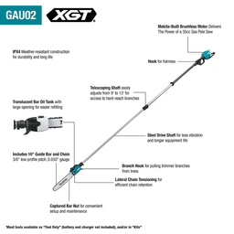 40V max XGT Brushless Cordless 10" Telescoping Pole Saw Kit (4.0Ah) Alt 17 - Image