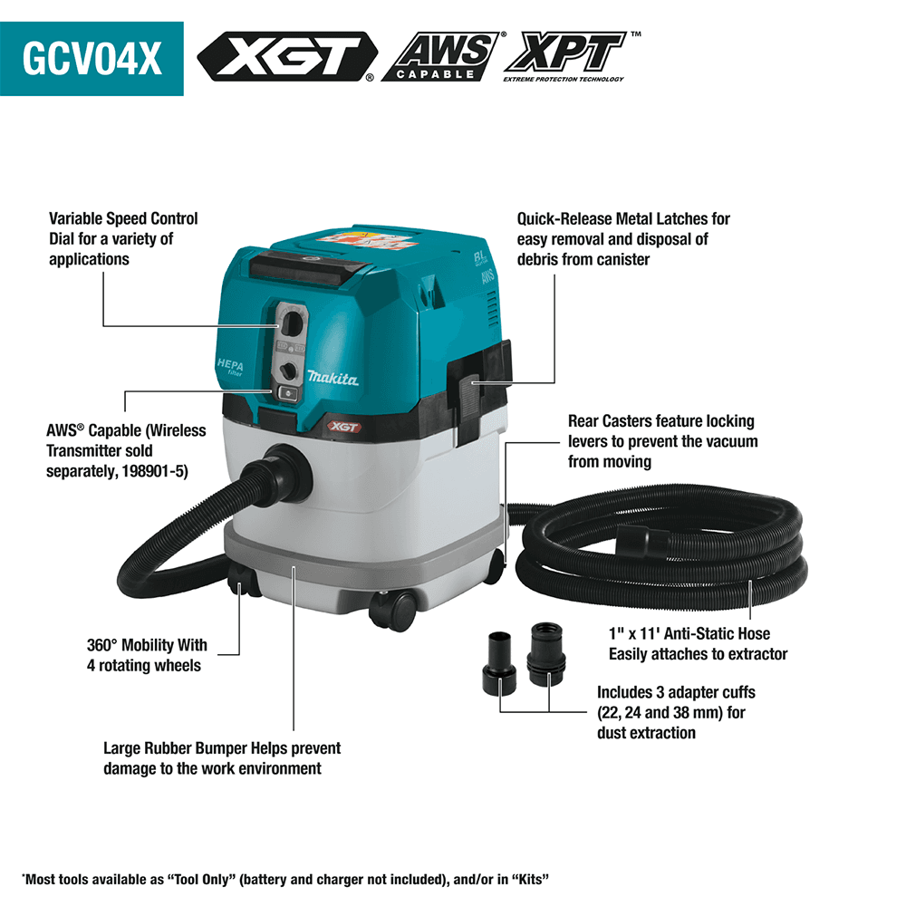 40V max XGT 4 Gallon Brushless Cordless HEPA Filter Dry Dust Extractor Tool Only with AWS Capable Alt 3 - Image