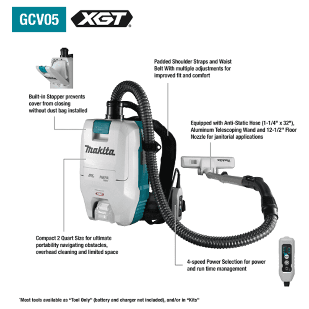 40V Max XGT Brushless Cordless 2 Quart HEPA Filter Backpack Dry Vacuum Tool Only Alt 1 - Image