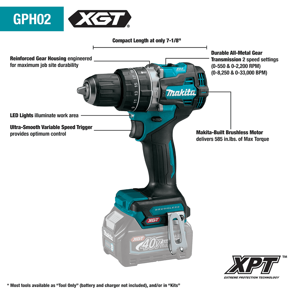 40V max XGT Compact Brushless Cordless 1/2" Hammer Driver-Drill Tool Only Alt 2 - Image
