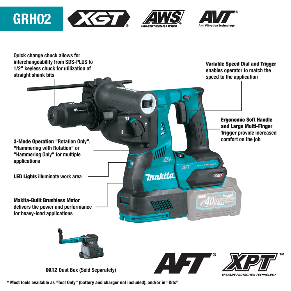40 V Max XGT Brushless Cordless 1-1/8" SDS-PLUS AVT Rotary Hammer Tool Only with Interchangeable Chuck/AWS Capable Alt 1 - Image