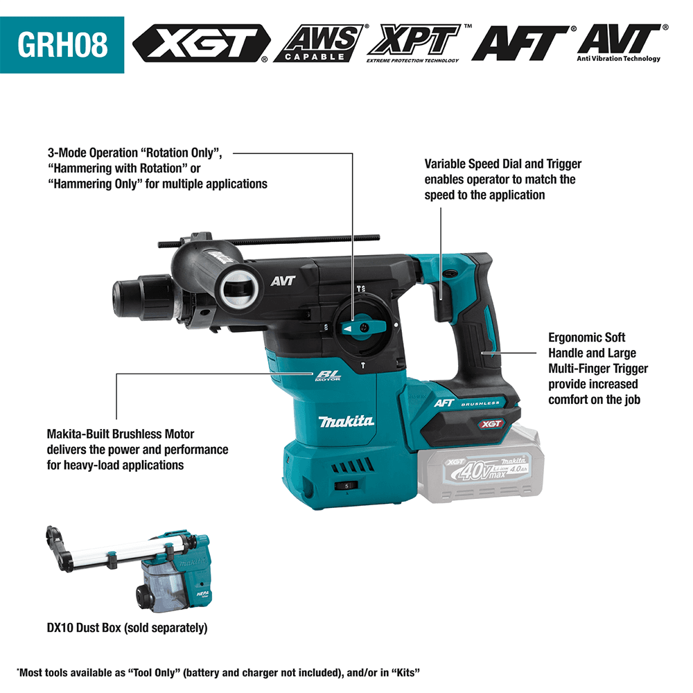 40 V Max XGT Brushless Cordless 1-3/16" SDS-PLUS AVT Rotary Hammer Kit with AFT/AWS Capable (4.0Ah) Alt 2 - Image